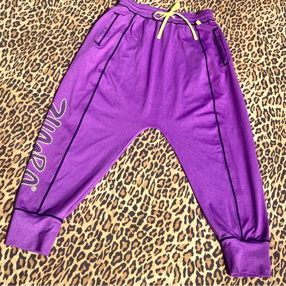 ZumbaWear Marvelous purple lime drawstring stretch nylon polyester harem pant M - Picture 2 of 11